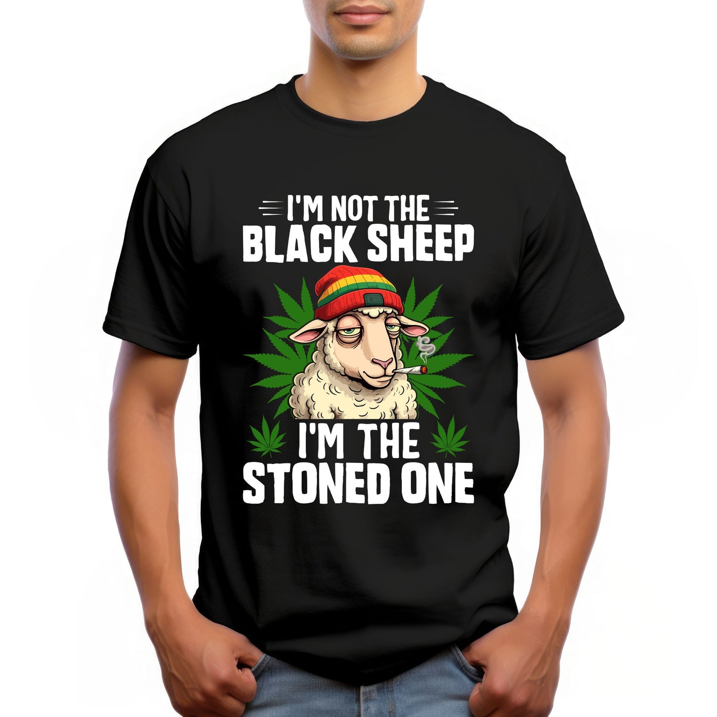 I'm Not the Black Sheep, I'm the Stoned One Funny Sheep Graphic T-Shirt