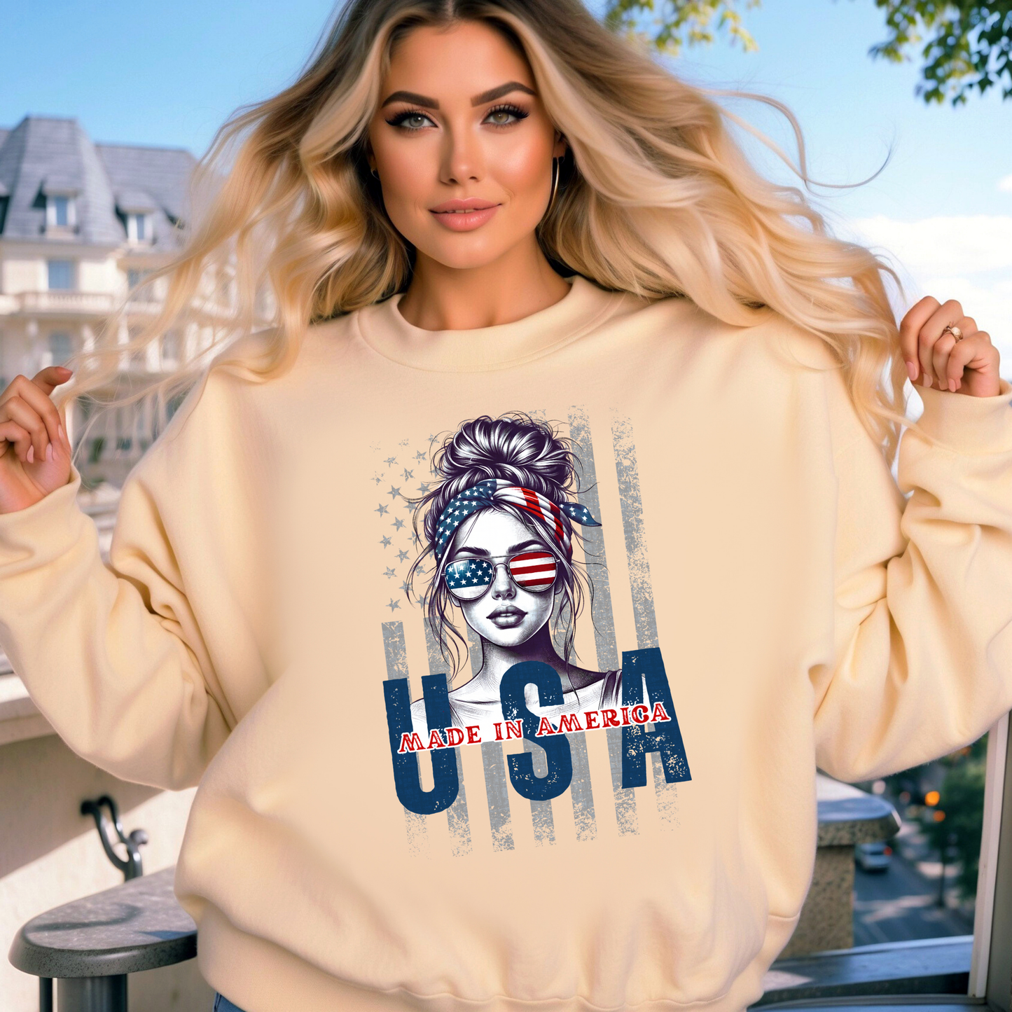 Made in America USA Patriotic Crewneck Sweatshirt | American Girl Graphic Sweatshirt