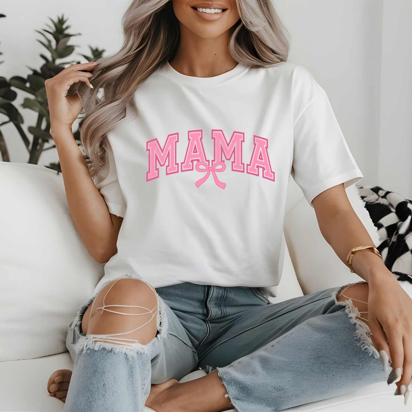 Mama Pink Bow Graphic T-Shirt – Cute Coquette Mom Tee