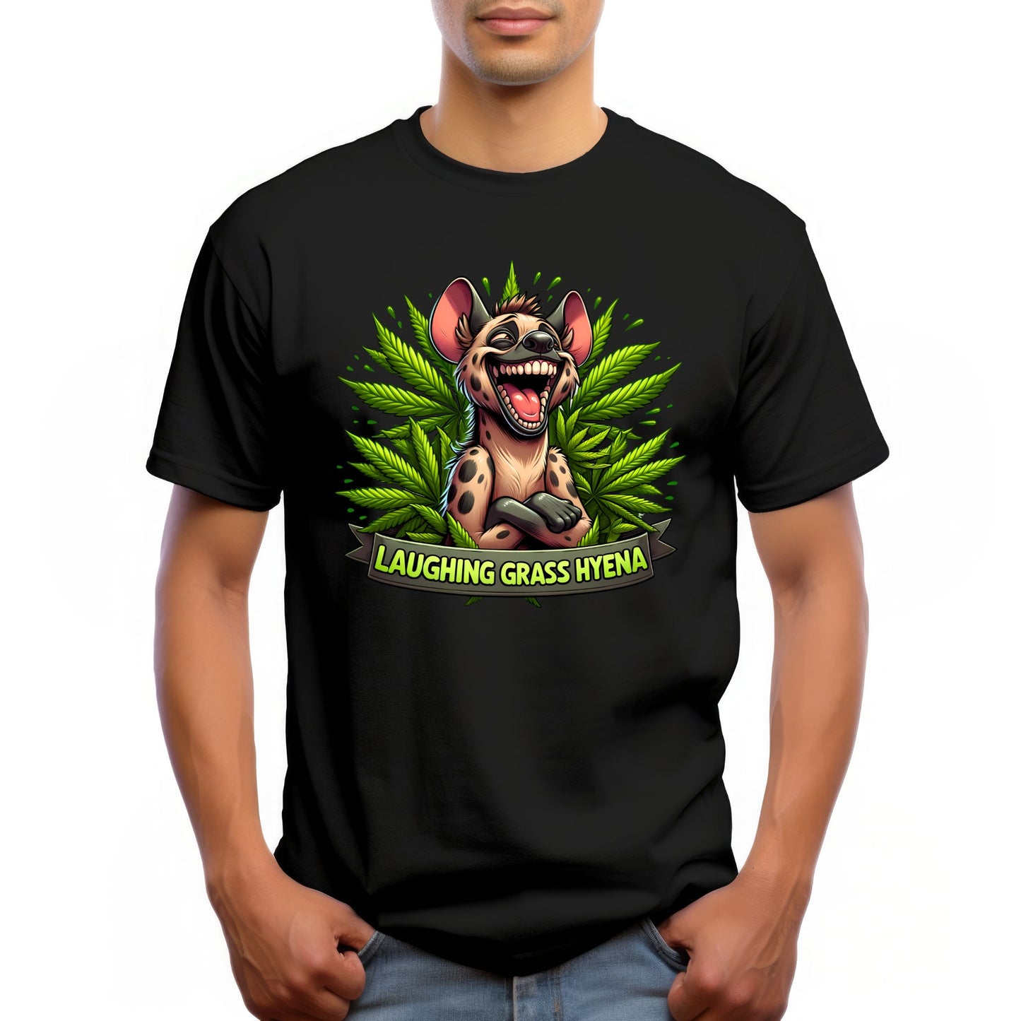 Laughing Grass Hyena Funny Cannabis Graphic T-Shirt