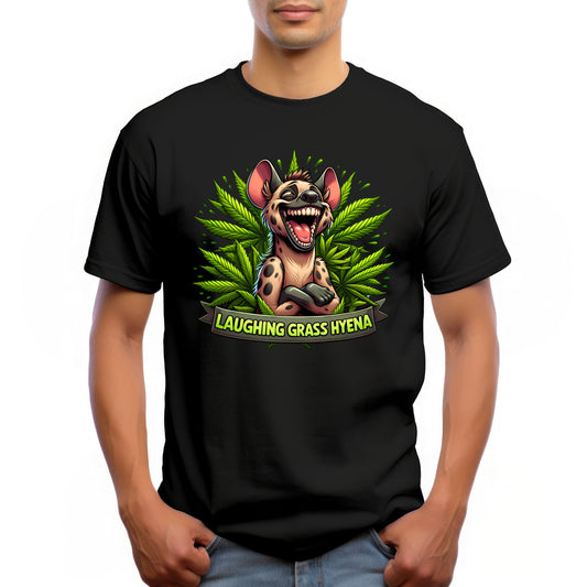 Laughing Grass Hyena Funny Cannabis Graphic T-Shirt