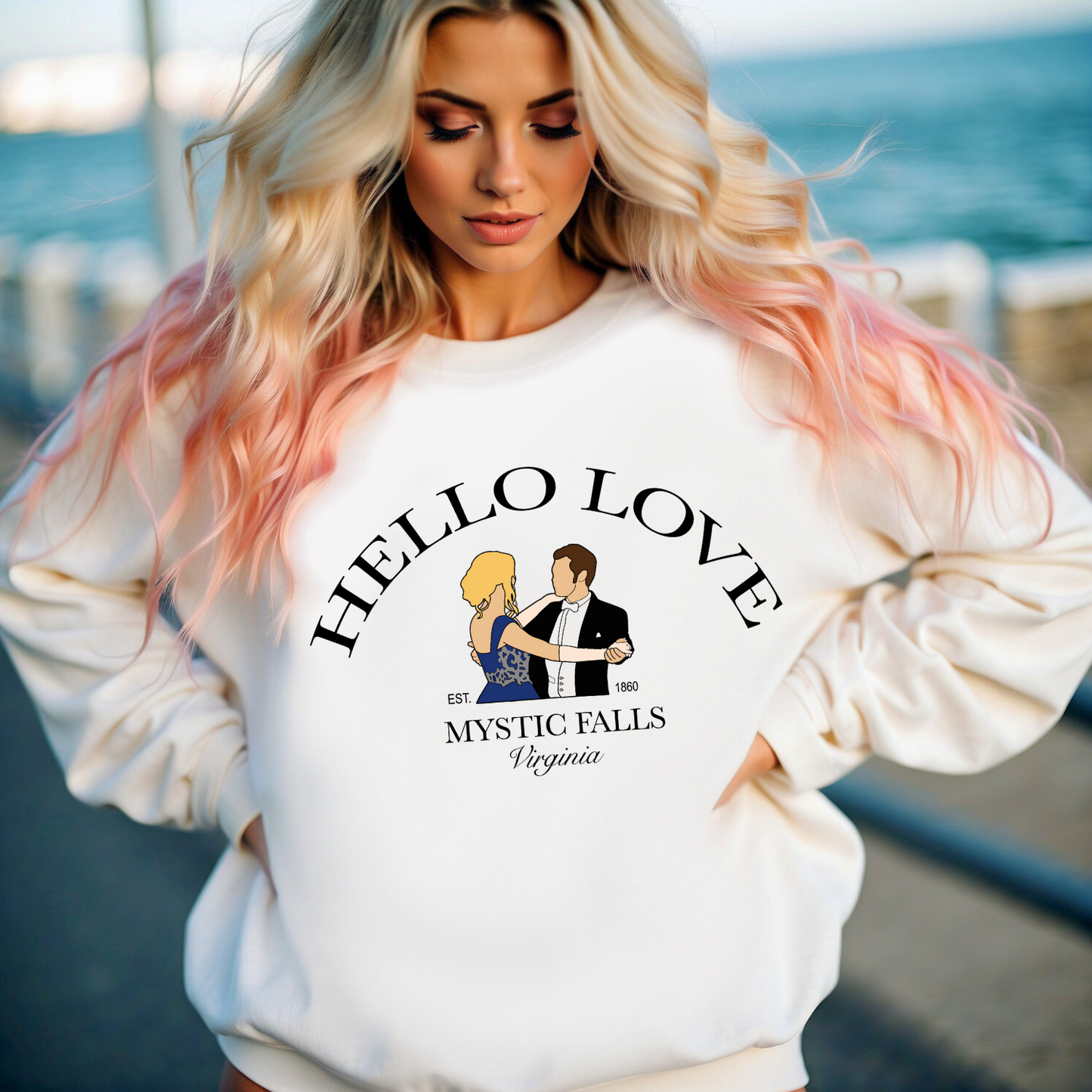 Hello Love Mystic Falls Sweatshirt – Vampire Romance Inspired Crewneck | Cozy Fandom Sweatshirt