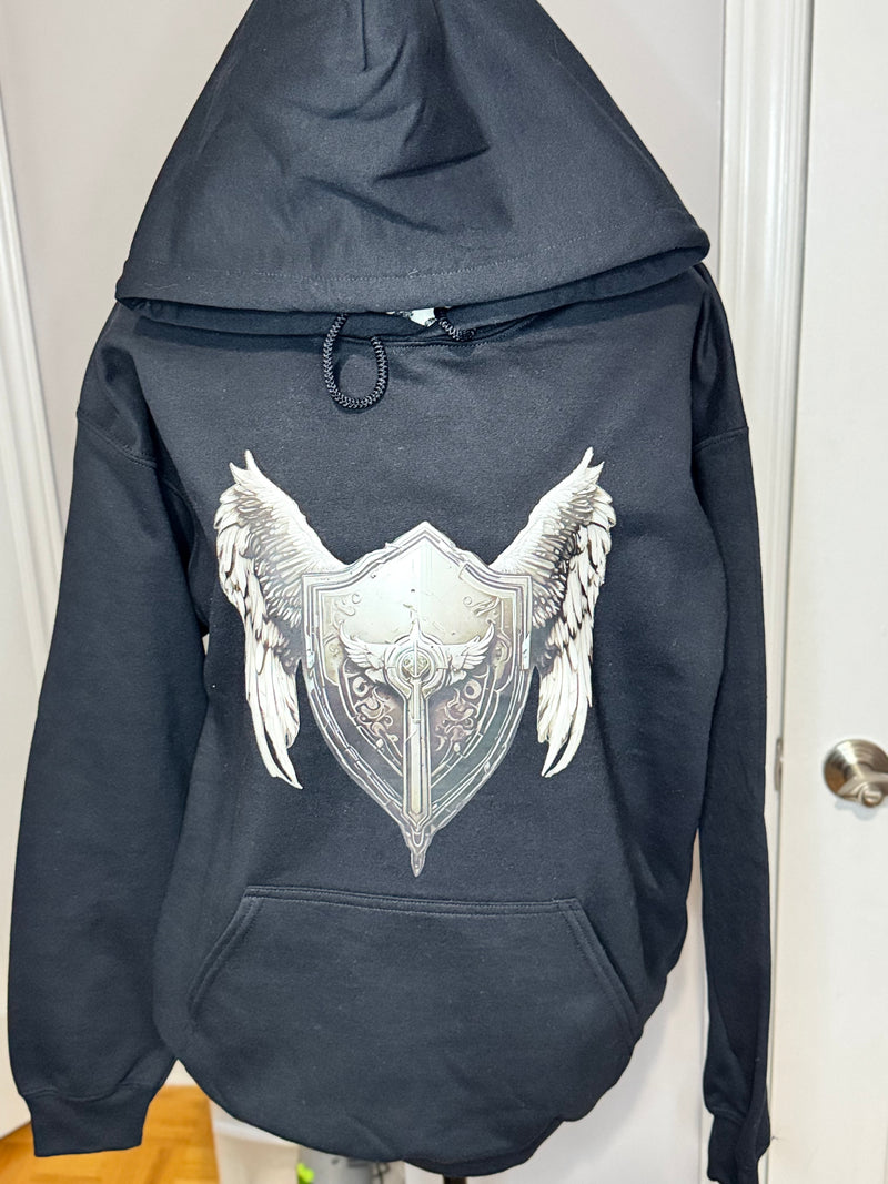 Guardian Shield & Angel Wings Hoodie – Fantasy Warrior Graphic Pullover