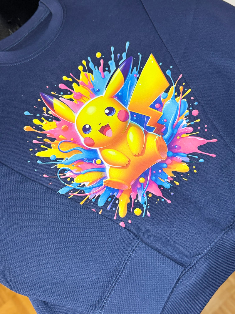 Electric Pikachu Color Splash Sweatshirt – Cute Anime-Inspired Graphic Crewneck