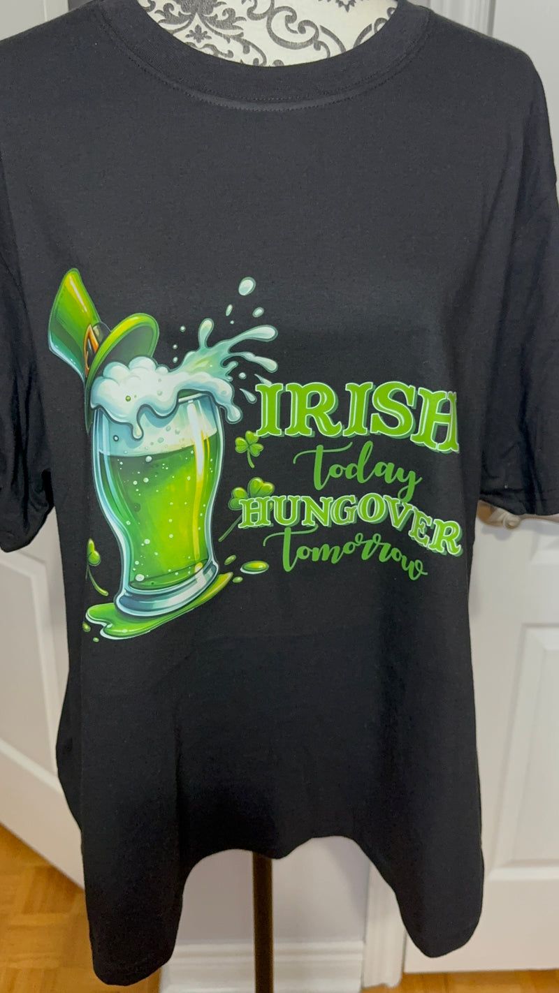 Irish Today, Hungover Tomorrow Funny St. Patrick’s Day T-Shirt – Beer Lover Graphic Tee